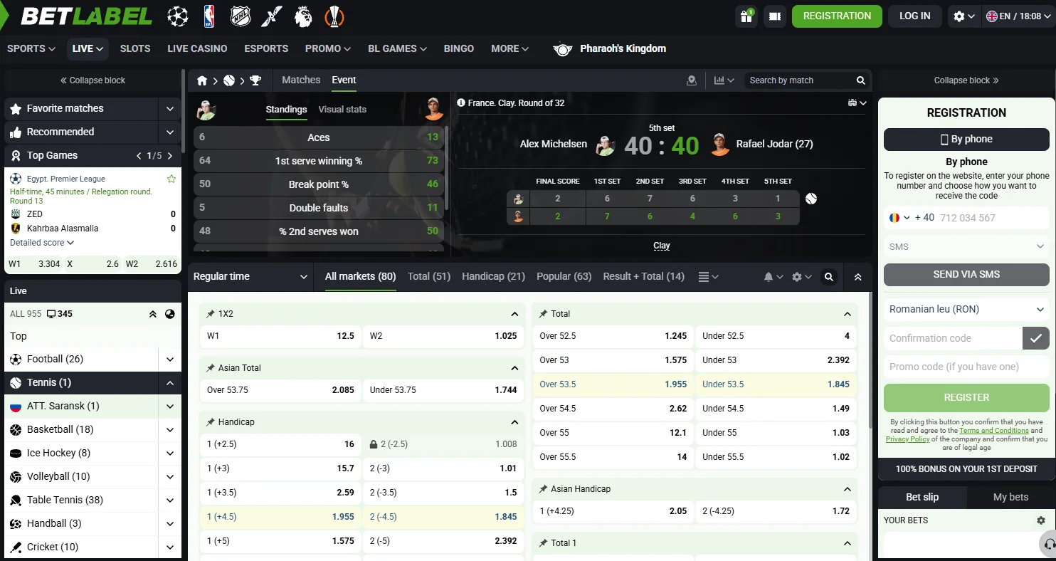 BetLabel live betting interface