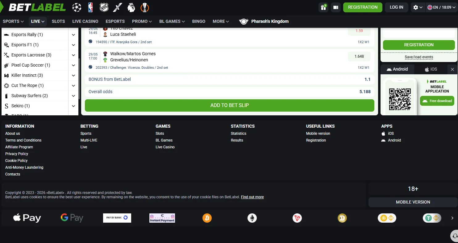 BetLabel deposit and withdrawal options