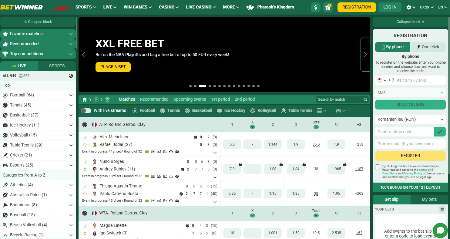 BetWinner sportsbook homepage overview