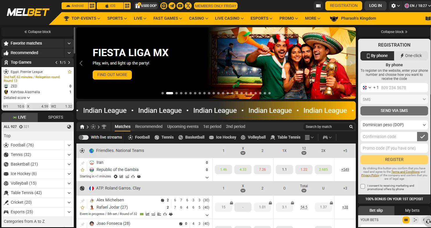 Melbet sportsbook homepage overview