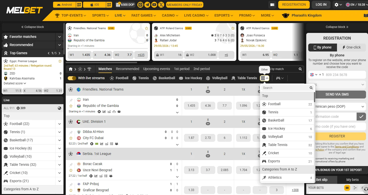 Melbet live betting interface