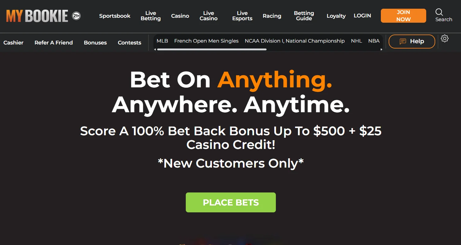 MyBookie sportsbook homepage overview
