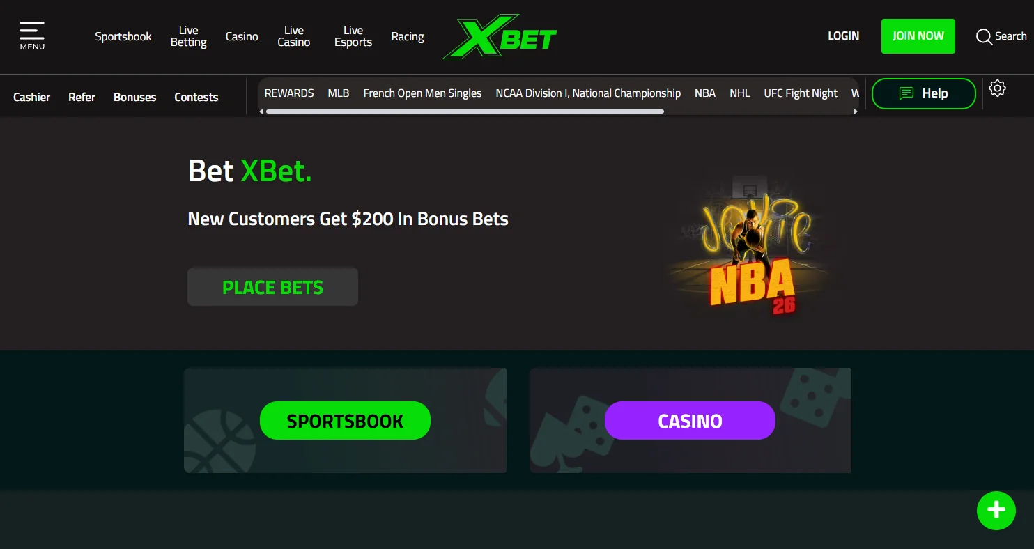 XBet sportsbook homepage overview