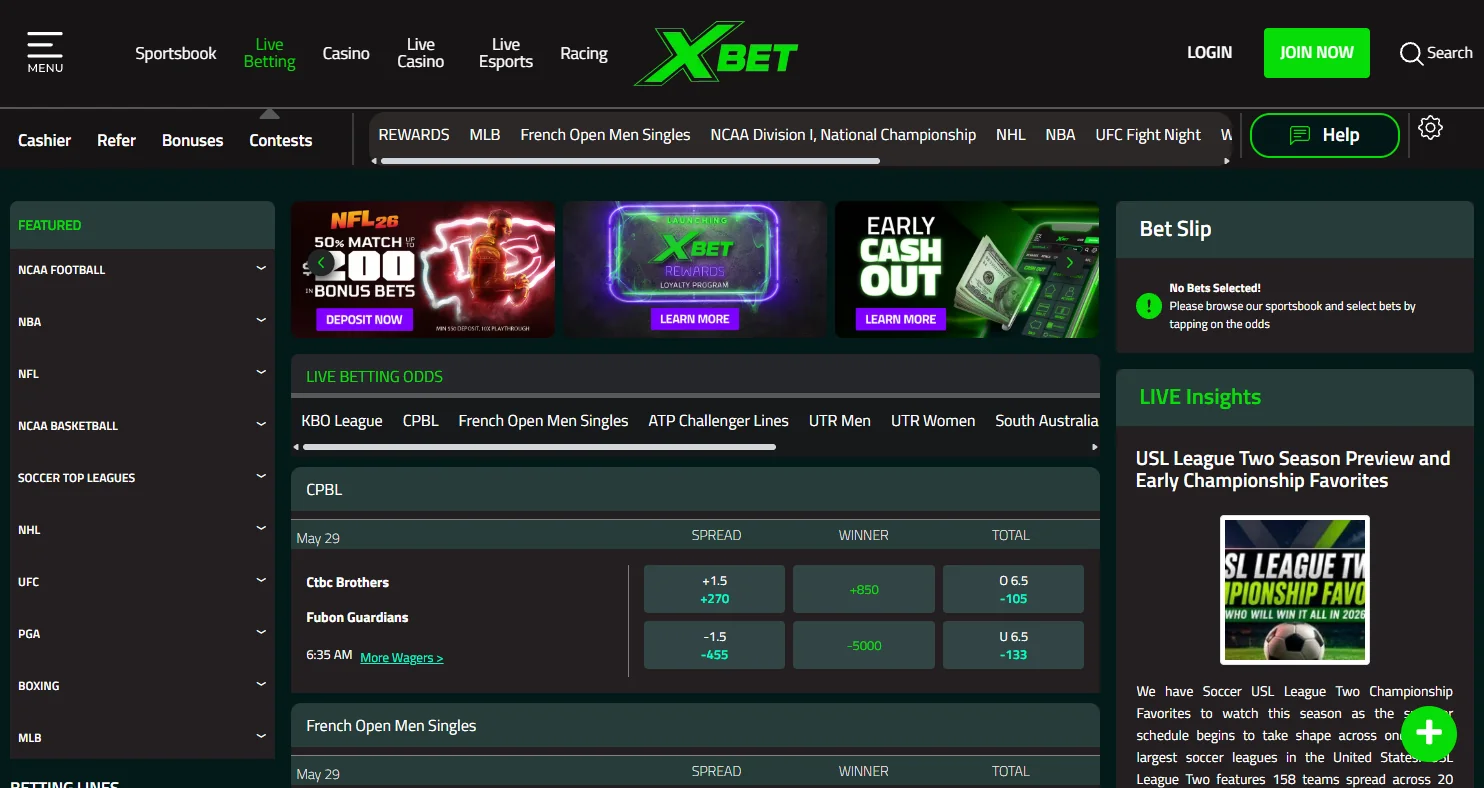XBet live betting with reduced-juice -105 lines