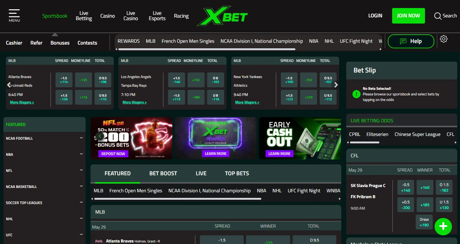 XBet sportsbook markets and live betting lines